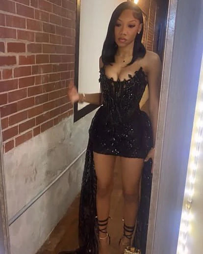 New Homecoming Dress V Neck Black Tulle Sequins Soutache Back to School Outfits Party Dress D7580