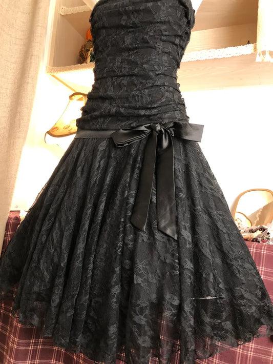 Charming Homecoming Dress Strapless Lace Bowknot Back to School Outfits Party Dress D7512