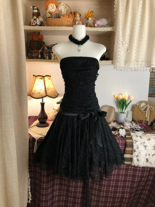 Charming Homecoming Dress Strapless Lace Bowknot Back to School Outfits Party Dress D7512