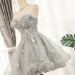 Pretty Homecoming Dress Strapless Feather Beaded Sequins Prom Dress Back to School Outfits Party Dress  D6103