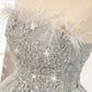 Pretty Homecoming Dress Strapless Feather Beaded Sequins Prom Dress Back to School Outfits Party Dress  D6103