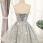 Pretty Homecoming Dress Strapless Feather Beaded Sequins Prom Dress Back to School Outfits Party Dress  D6103