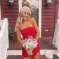 Charming Homecoming Dress Strapless Hugging Slit Back to School Outfits Party Dress D7516