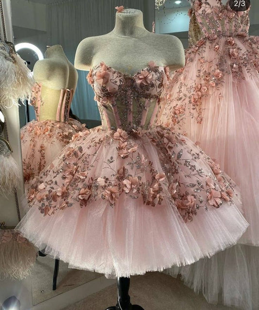 New Homecoming Dress Sweetheart Tulle 3D Flower Applique Back to School Outfits Party Dress D7561