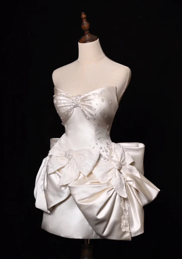 Charming Homecoming Dress Sweetheart Bowknot Flower Sequins Bead Back to School Outfits Party Dress Birthday Dress  D7506