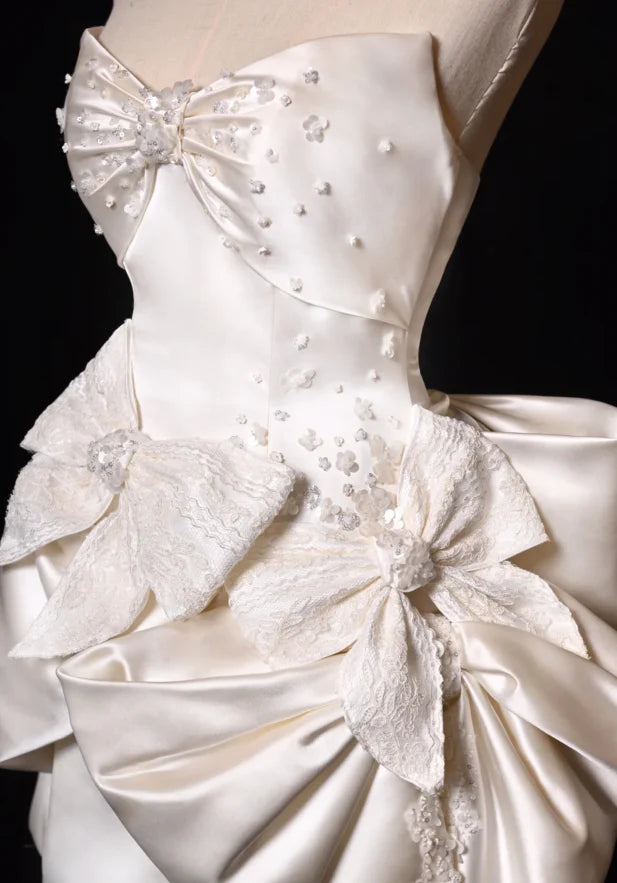 Charming Homecoming Dress Sweetheart Bowknot Flower Sequins Bead Back to School Outfits Party Dress Birthday Dress  D7506