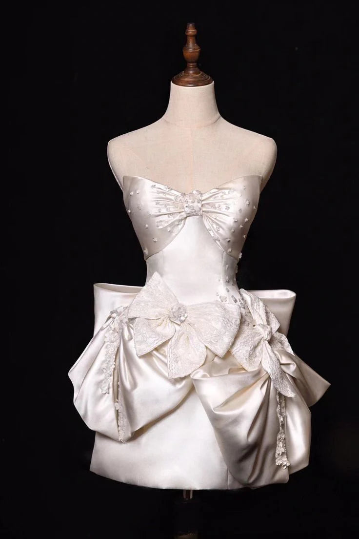 Charming Homecoming Dress Sweetheart Bowknot Flower Sequins Bead Back to School Outfits Party Dress Birthday Dress  D7506