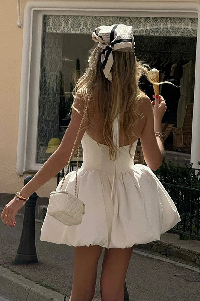 Charming Homecoming Dress Halter Pleated Backless Back to School Outfits Party Dress D7459