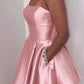 New Homecoming Dress Strapless Rinestone Pleated Back to School Outfits Party Dress D6684