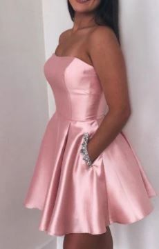 New Homecoming Dress Strapless Rinestone Pleated Back to School Outfits Party Dress D6684