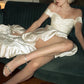 Elegant Wedding Dress White Off the Shoulder Pleated Hi-Lo Wedding Dress Prom Dress D7230