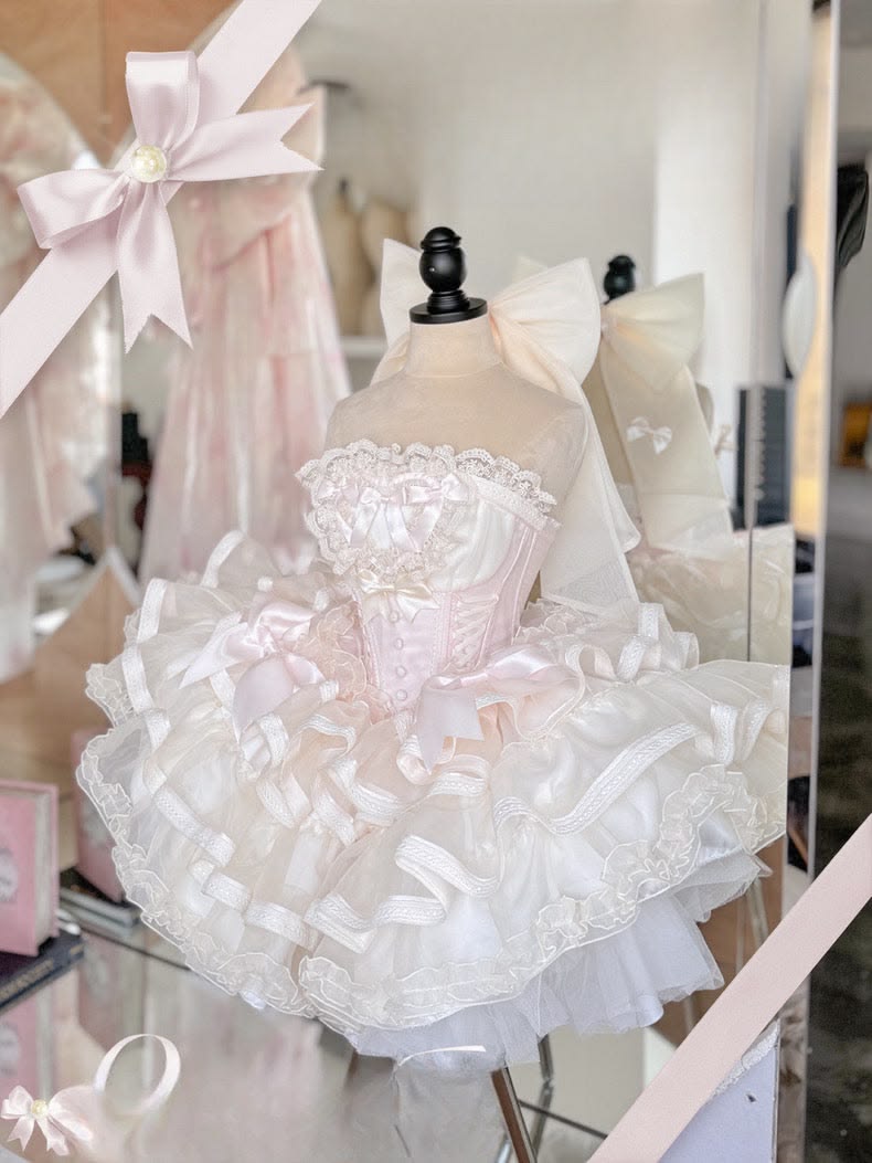 New Homecoming Dress Strapless Lace Bowknot Cascade Back to School Outfits Party Dress D6685