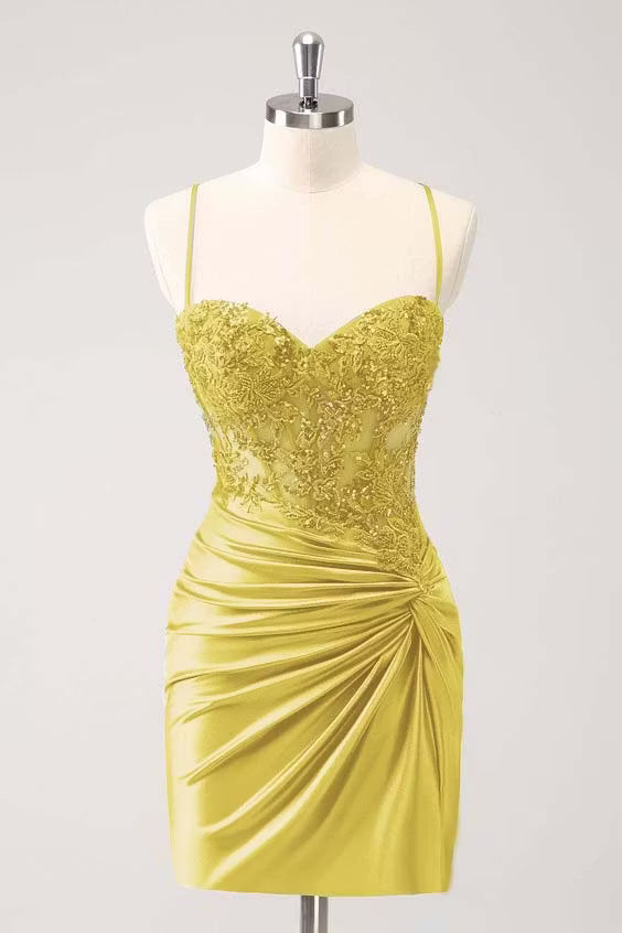 Chic Homecoming Dress Spaghetti Strap Applique Back to School Outfits Party Dress  D7403