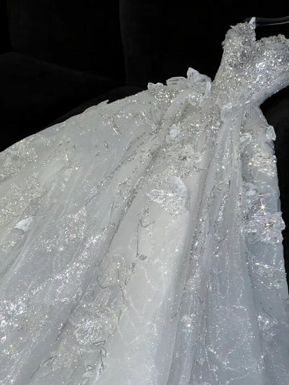 Elegant Wedding Dress Sweetheart Pleated Rinestone Sequins Wedding Dress D7237