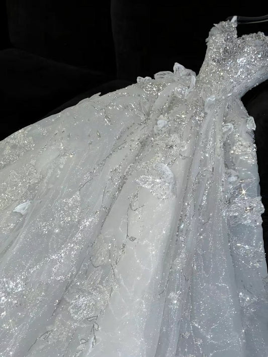 Elegant Wedding Dress Sweetheart Pleated Rinestone Sequins Wedding Dress D7237