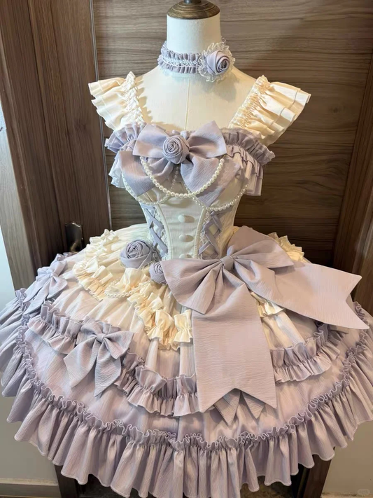 Cute Bow Decoration A-Line Tiered Design Party Dress Homecoming Dress D1732