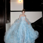 Gorgeous Shiny Light Blue Strapless Design A-Line Tulle Wedding Dress Prom Dress Evening Dress D1714