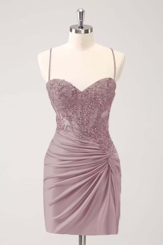 Chic Homecoming Dress Spaghetti Strap Applique Back to School Outfits Party Dress  D7403