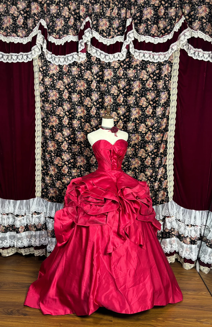 Retro Burgundy Sweetheart Strapless A-Line Satin Quinceanera Dresses Sweet 18 Birthday Ball Gowns, D1427