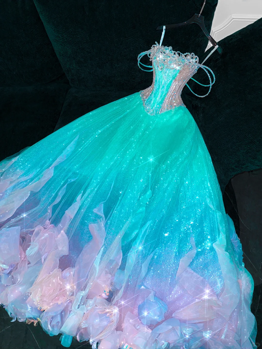 Gorgeous Sparkling Blue-green Sequin A-Line Design Evening Dress Prom Dresses D1644