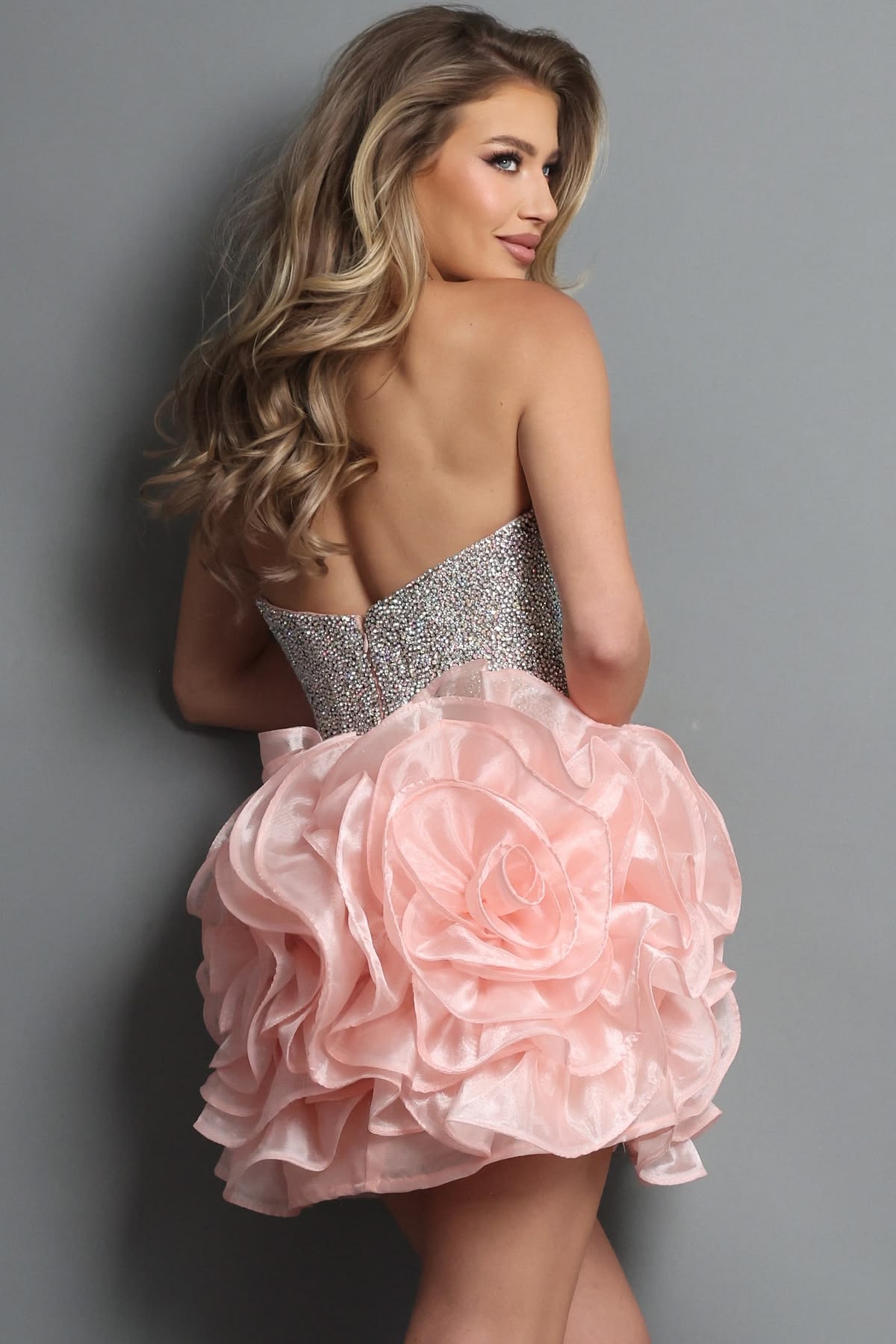 Unique Homecoming Dress Strapless Flower Rinestone Tulle Back to School Outfits Party Dress  D7731