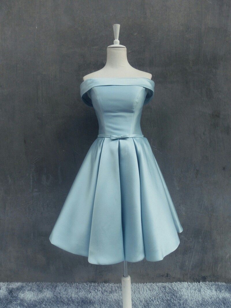 New Homecoming Dress Off the Shoulder Pleated Bowknot Back to School Outfits Party Dress D6679