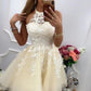 Elegant Homecoming Dress Halter Lace Flowers Short Prom Dress Back to School Outfits Party Dress  D6099
