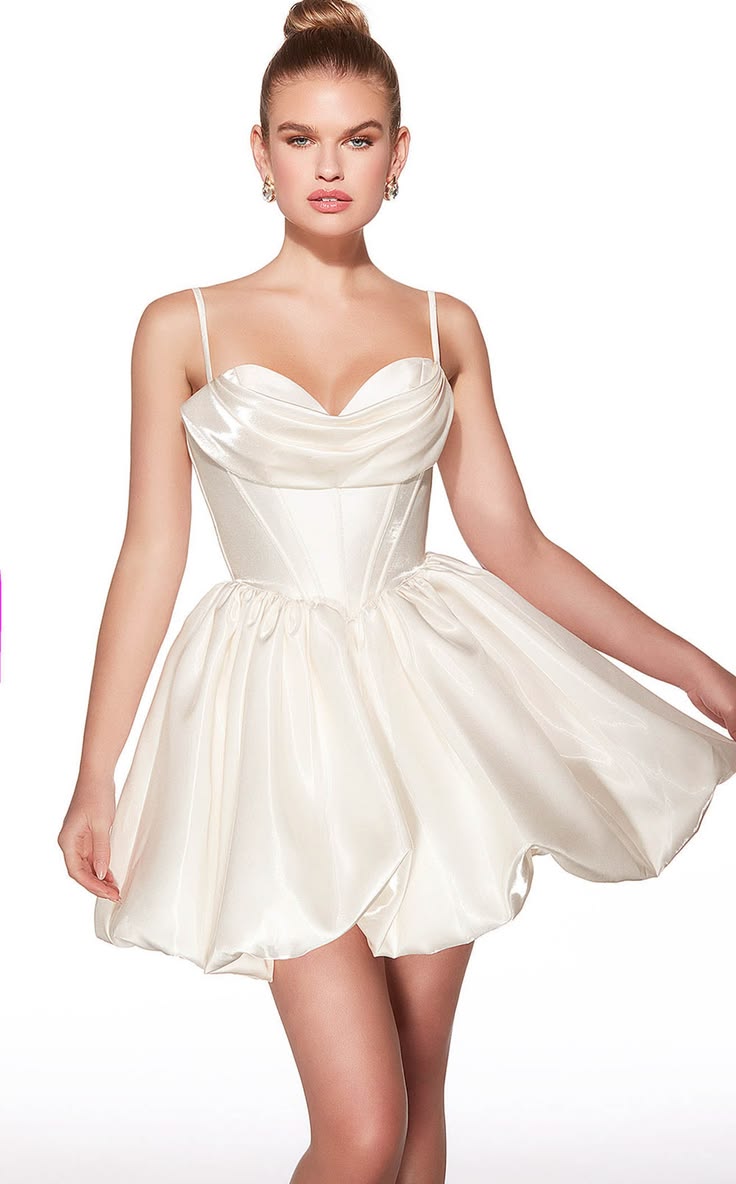 Unique Homecoming Dress Spaghetti Strap Pleated Back to School Outfits Party Dress D7809
