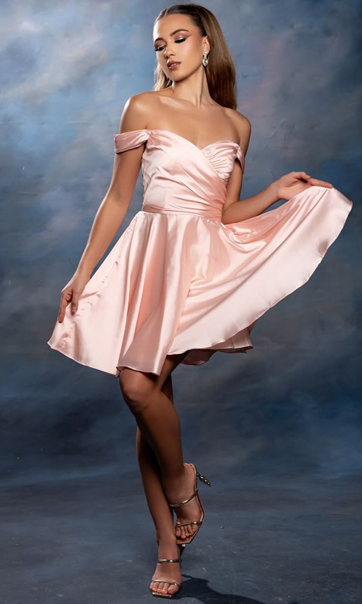 Fashionable Homecoming Dress Off the Shoulder Pleated A-Line Back to School Outfits Party Dress D7863