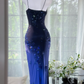 Gorgeous Navy Blue Sparkling Beaded V-neck Elegant Mermaid Chiffon Evening Dress Prom Dresses D1611