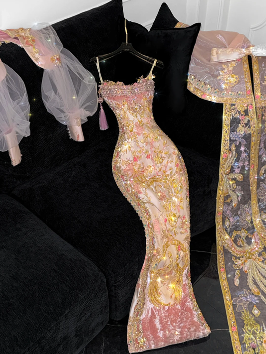 Gorgeous Sparkling Beaded Sequin Exquisite Embroidery Mermaid Design Evening Dress Prom Dresses Outfit D1645