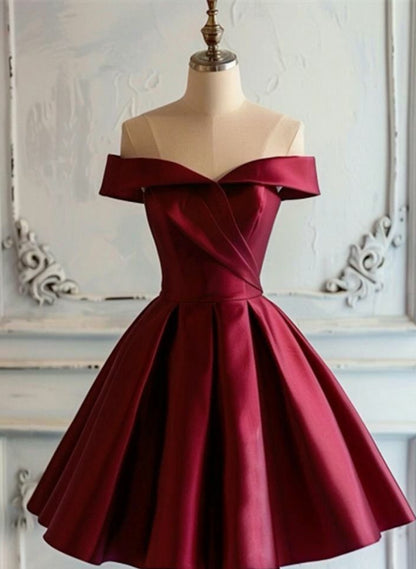 New Homecoming Dress Bardot Pleated Back to School Outfits Party Dress D6676