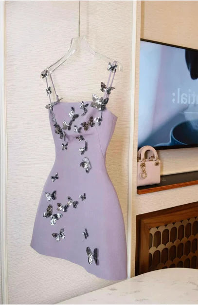 New Homecoming Dress Spaghetti Strap Butterfly Back to School Outfits Party Dress D7608