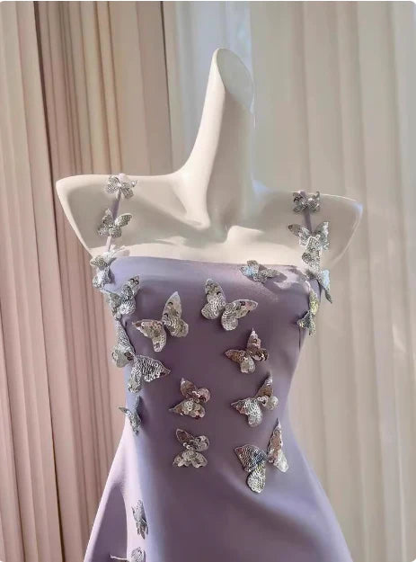 New Homecoming Dress Spaghetti Strap Butterfly Back to School Outfits Party Dress D7608
