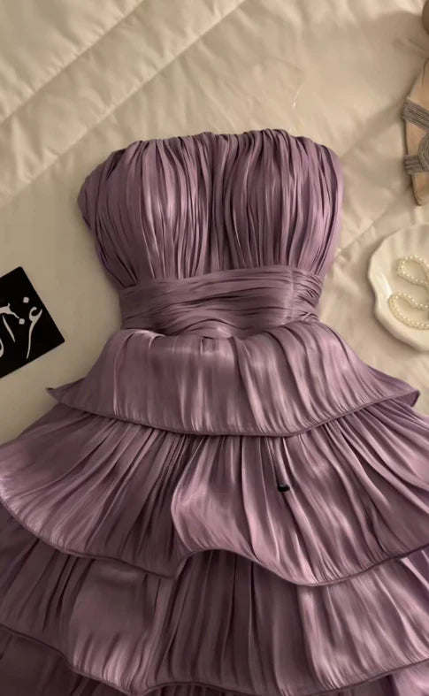 New Homecoming Dress Ball Gown Strapless Cascade Pleated Back to School Outfits Party Dress D7530