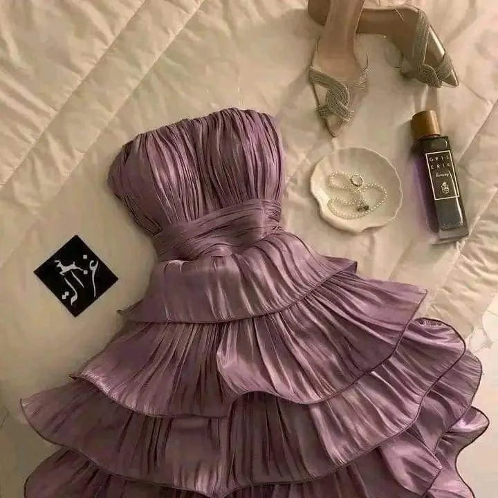 New Homecoming Dress Ball Gown Strapless Cascade Pleated Back to School Outfits Party Dress D7530