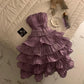 New Homecoming Dress Ball Gown Strapless Cascade Pleated Back to School Outfits Party Dress D7530