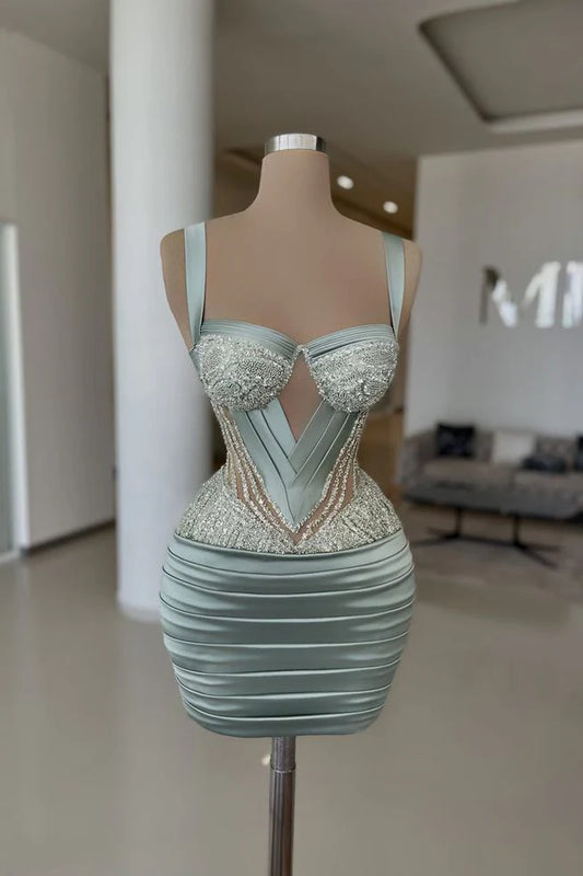 New Homecoming Dress Spaghetti Strap Bead Sweetheart Back to School Outfits Party Dress D7589