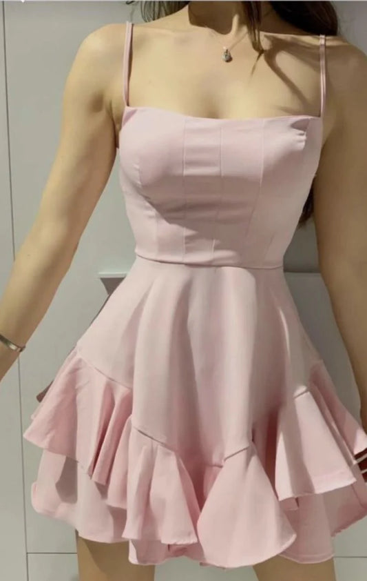 New Homecoming Dress Spaghetti Strap Cascade A Line Back to School Outfits Party Dress D7532
