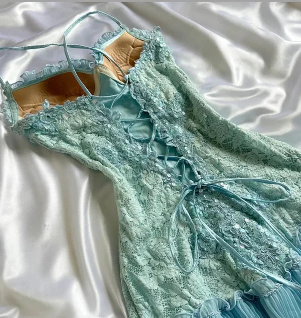 Charming Homecoming Dress Spaghetti Strap Lace Appliques Back to School Outfits Party Dress Birthday Dress  D7509