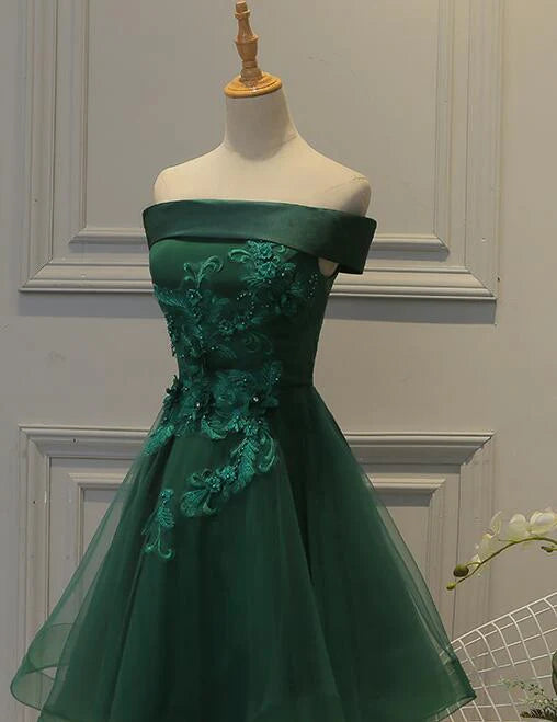 New Homecoming Dress Off the Shoulder Tulle Lace Applique Bead Back to School Outfits Party Dress D7535