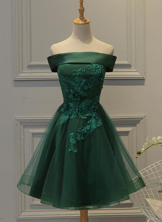 New Homecoming Dress Off the Shoulder Tulle Lace Applique Bead Back to School Outfits Party Dress D7535