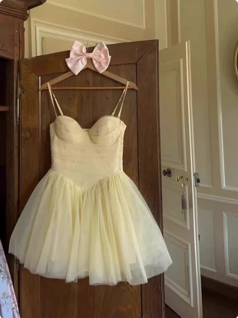 New Homecoming Dress Spaghetti Strap Tulle Back to School Outfits Party Dress D7604