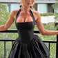 Beauty Homecoming Dress Halter Bowknot Pleated Back to School Outfits Party Dress D7106