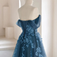 Green tulle lace long prom dress A line evening dress M5323