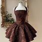 Charming Homecoming Dress Halter Pleated Backless Back to School Outfits Party Dress  D7394