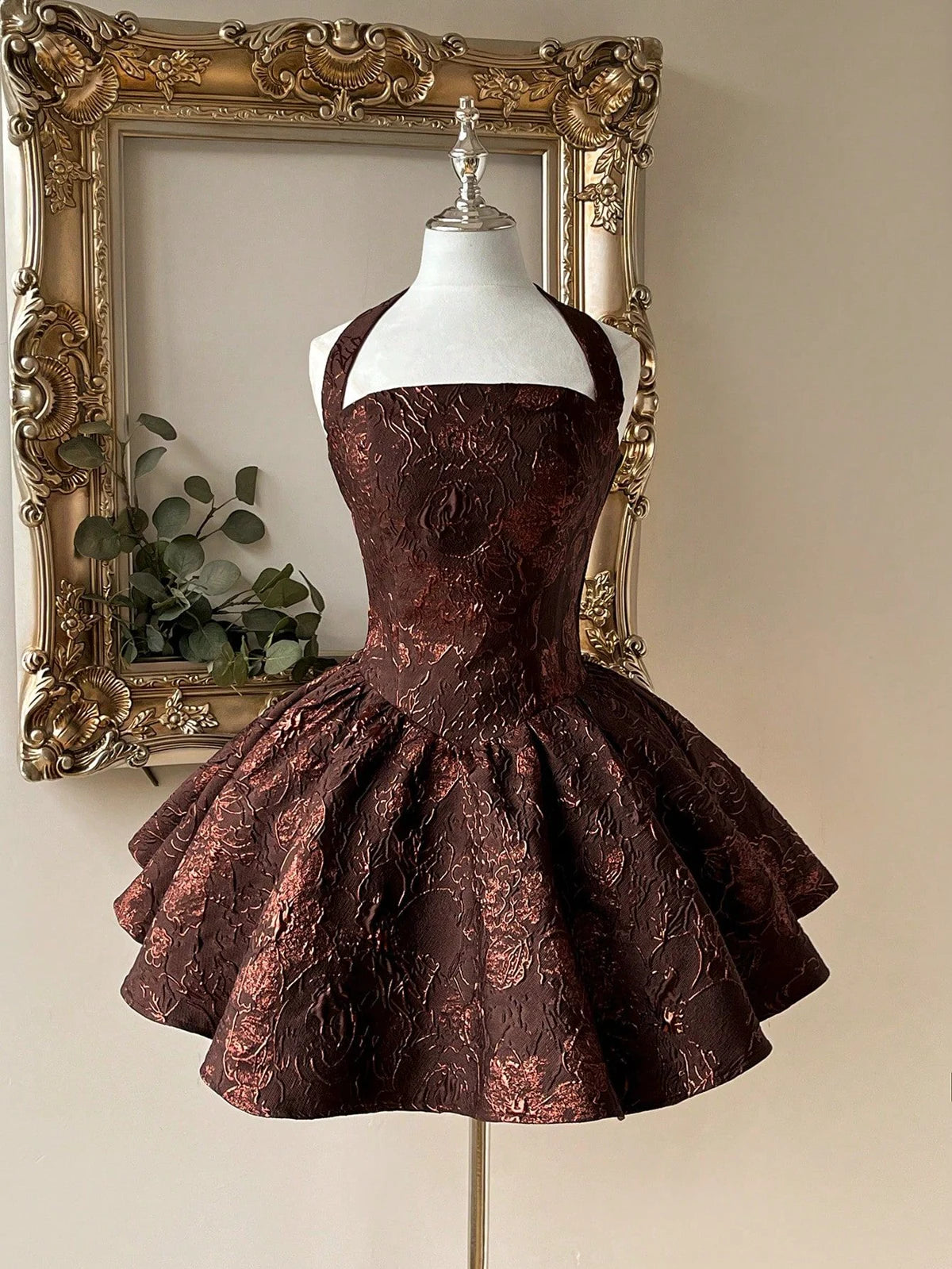 Charming Homecoming Dress Halter Pleated Backless Back to School Outfits Party Dress  D7394