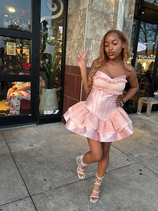 Stunning Homecoming Dress Sweetheart Cascade Lace Back to School Outfits Party Dress D6845