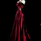 Wine Red Strapless A-Line Satin Long Prom Dress Vintage Evening Dresses, D894