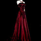 Wine Red Strapless A-Line Satin Long Prom Dress Vintage Evening Dresses, D894
